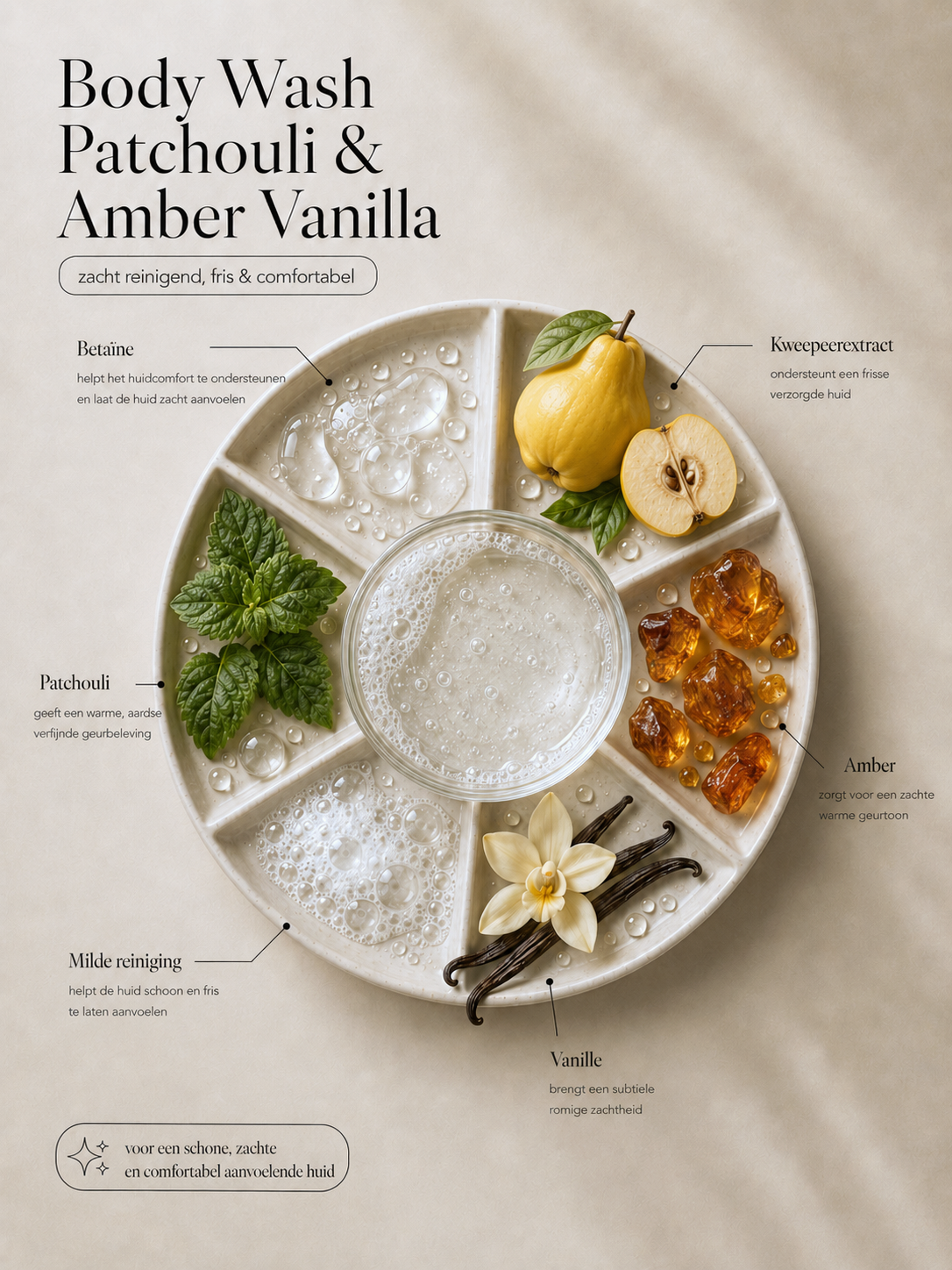 Ingrediënten Body Wash Patchouli Amber Vanilla